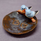 Ceramic Bird Dish, Ring Holder, Catch-All, Candle Holder, Jewelry Dish, Blue Love Birds, Romantic, Wedding Gift, Valentine's day