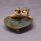 Ceramic Bird Dish, Ring Holder, Catch-All, Jewelry Dish, Love Birds, Pink Flowers, Romantic, Wedding Gift, Valentine's day