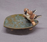 Ceramic Bird Dish, Ring Holder, Catch-All, Jewelry Dish, Love Birds, Pink Flowers, Romantic, Wedding Gift, Valentine's day