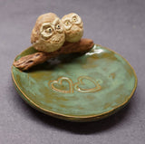 Handmade Ceramic Dish with Tow Owls - Trinket Holder, Ring Holder, Jewelry Holder, Ceramic Owl,  Ceramic Art,Wedding, Valentine's day