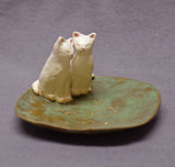 Handmade Ceramic Dish with Two Cats - Trinket Holder, Ring Holder, Jewelry Holder, Wedding Gift,  Anniversary Gift, Ceramic Art,