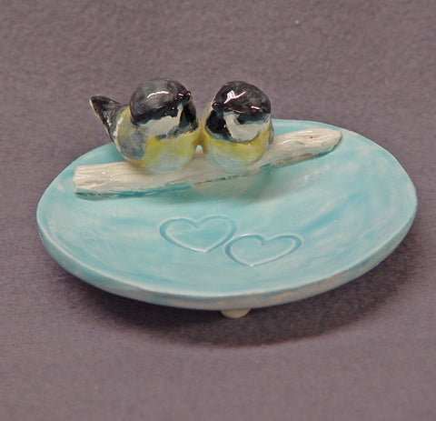 Handmade Ceramic Dish with Love Birds - Ring Holder, Jewelry Holder, Trinket Holder, Wedding Gift  Anniversary Gift  Ceramic Art