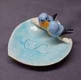 Ceramic Bird Dish, Ring Holder, Catch-All, Candle Holder, Jewelry Dish, Love Birds, Blue , Romantic, Wedding Gift, Valentine's day