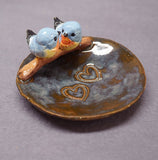 Ceramic Bird Dish, Ring Holder, Catch-All, Candle Holder, Jewelry Dish, Blue Love Birds, Romantic, Wedding Gift, Valentine's day