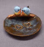 Ceramic Bird Dish, Ring Holder, Catch-All, Candle Holder, Jewelry Dish, Blue Love Birds, Romantic, Wedding Gift, Valentine's day