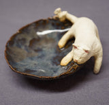 Handmade Ceramic Cat & Mouse Trinket Bowl Ring Holder catch all, soap dish candle holder