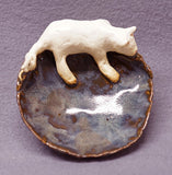 Handmade Ceramic Cat & Mouse Trinket Bowl Ring Holder catch all, soap dish candle holder