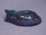 Handmade Ceramic Blue Sleeping Cat in Stoneware with Glaze