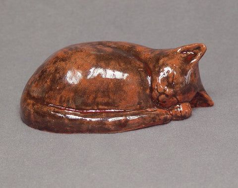 Sleeping Cat  - Handmade Ceramic Cat in Stoneware, Ochre Brown, Ceramic Animal, Ceramic Cat, Cat Figurine, Cat Sculpture