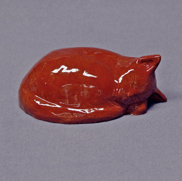 Handmade Ceramic Cat, Sleeping Cat, Cat Sculpture, Cat Figurine, Burgundy Red, Ceramic Art