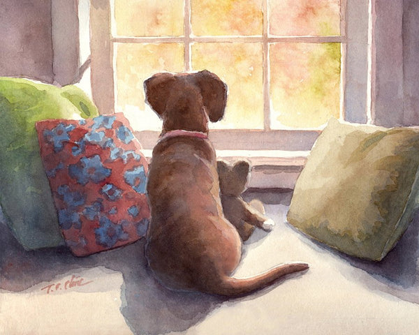 A Dog and its Companion  Art print of Watercolor Painting -  Pet, Boy's Room, Girl's Room, Friendship, Childhood, Companion