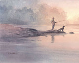 Boy and His Dog Friend  Art print of Watercolor Painting - Fishing, Child, Pet, Boy's Room, Friendship, childhood, Companion