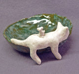 Handmade Ceramic Cat & Mouse Trinket Bowl Ring Holder catch all, soap dish candle holder